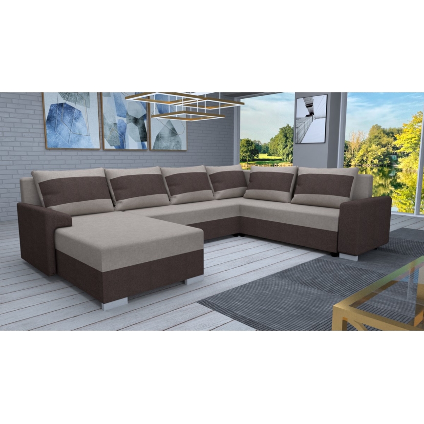 Gestoffeerde, universeel opvouwbare U-vormige loungeset OXFORD bruin/taupe