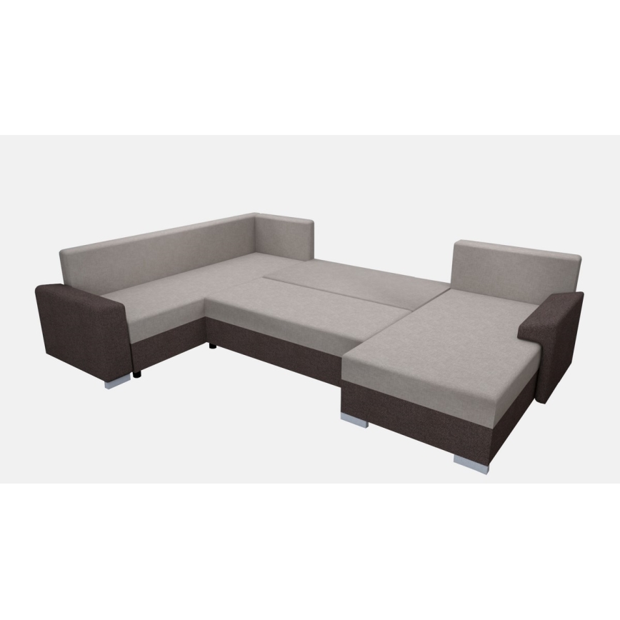 Gestoffeerde, universeel opvouwbare U-vormige loungeset OXFORD bruin/taupe