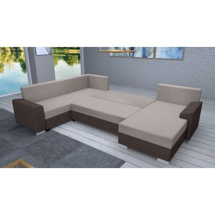 Gestoffeerde, universeel opvouwbare U-vormige loungeset OXFORD bruin/taupe