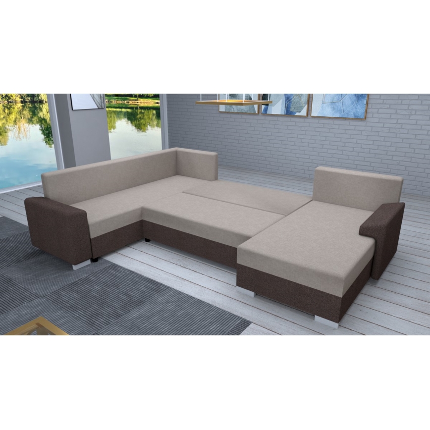 Gestoffeerde, universeel opvouwbare U-vormige loungeset OXFORD bruin/taupe