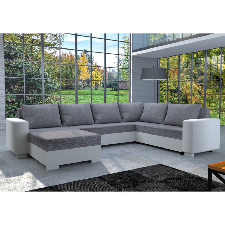 Gestoffeerde universele U-bank met slaapfunctie YORK wit/grijs