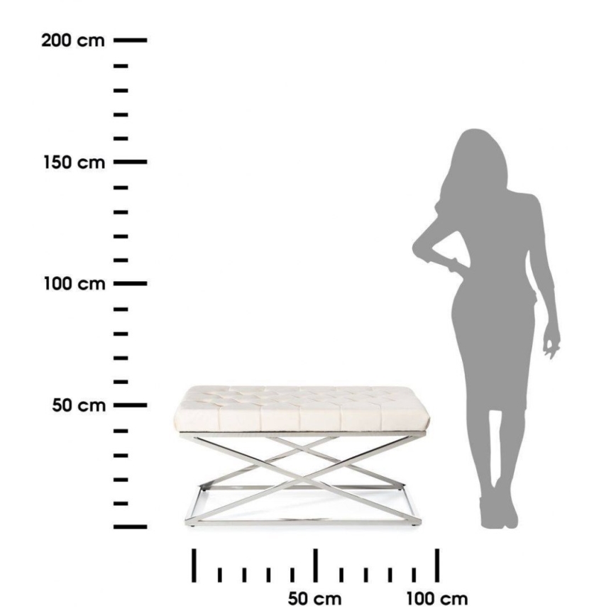 Gewatteerde bank SALIBA 50x97 cm glanzend chroom/crème