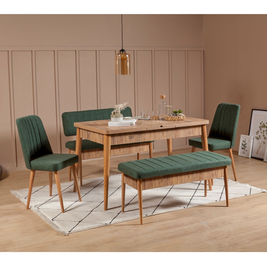 Gewatteerde bank VINA 85x110 cm groen/grenen atlantic