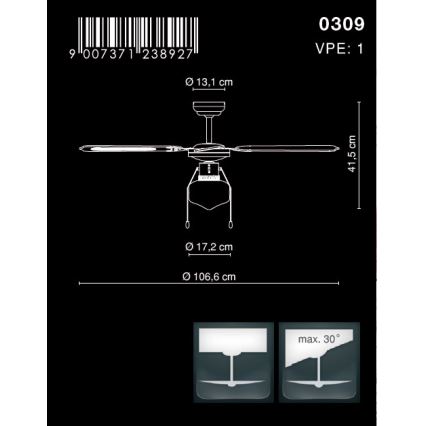 Globo - Plafondventilator 1xE27/60W/230V