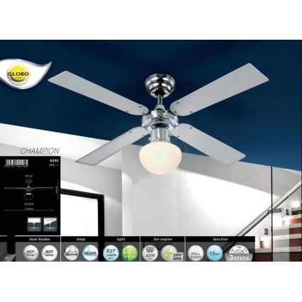 GLOBO 0330 - Ventilateur de plafond CHAMPION 1xE27/60W/230V