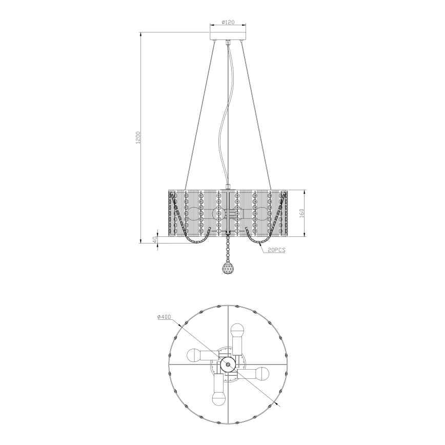 Globo - Kristallen kroonluchter aan koord 4x E14 / 40W / 230V