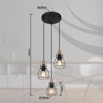 Globo - Hanglamp aan een koord 3xE27/40W/230V