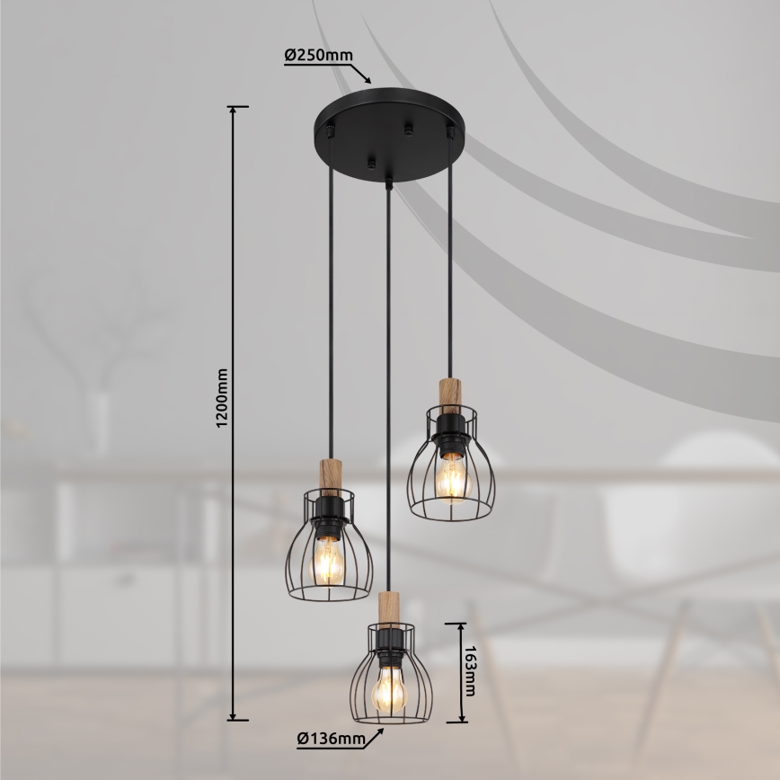 Globo - Hanglamp aan een koord 3xE27/40W/230V