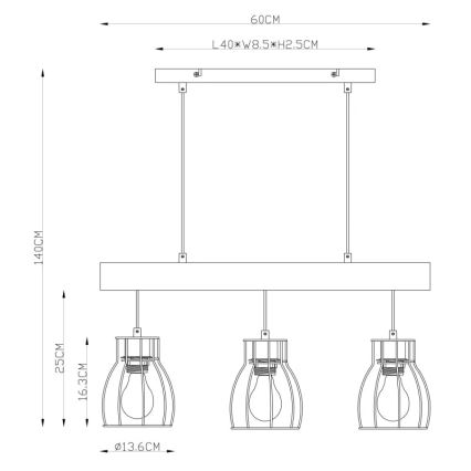 Globo 15326-3N - Suspension avec fil MINA 3xE27/40W/230V