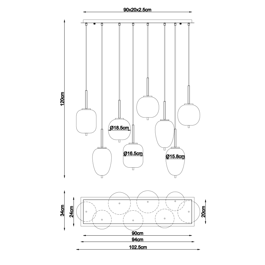 Globo - Suspension filaire 8xE14/40W/230V laiton