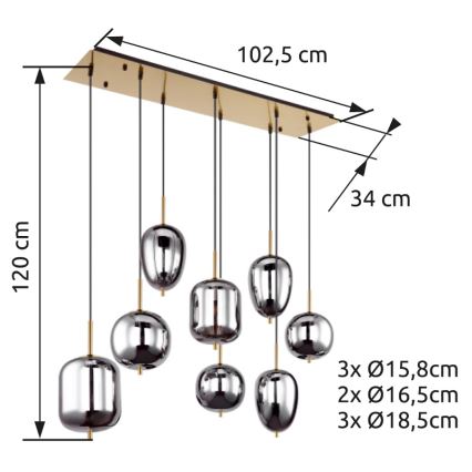 Globo - Suspension filaire 8xE14/40W/230V fumé
