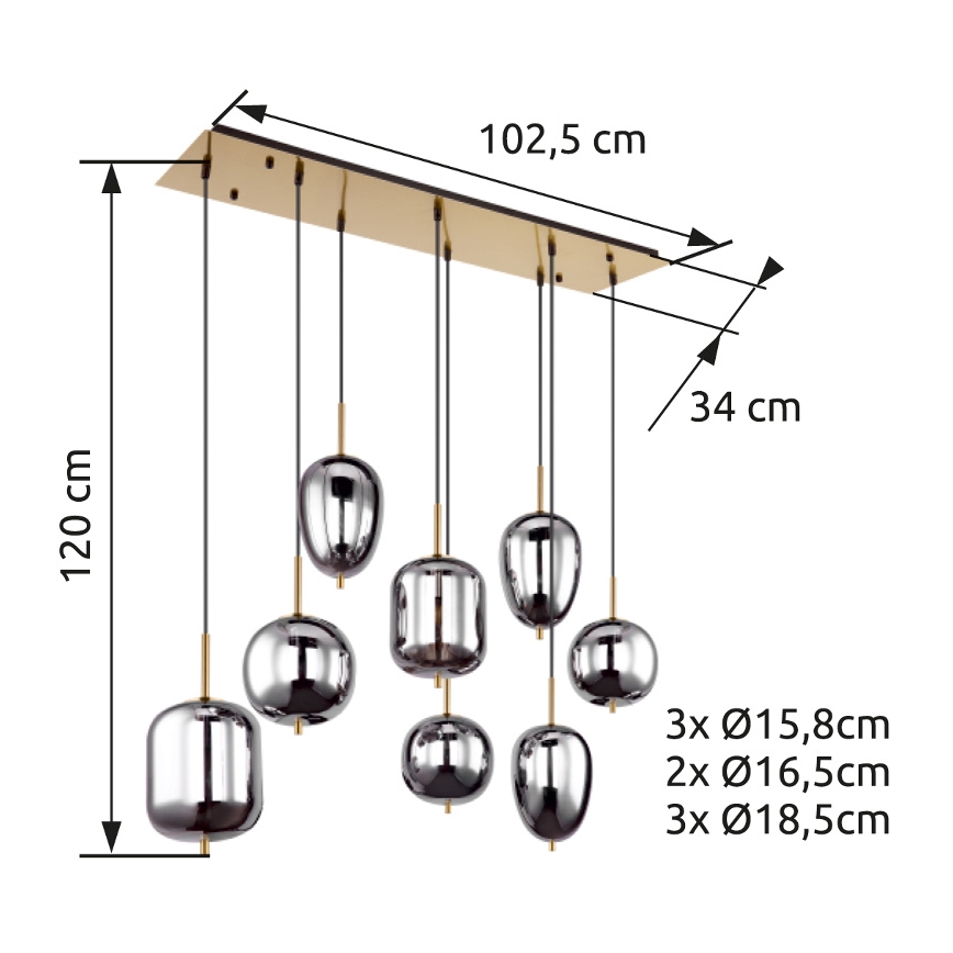 Globo - Suspension filaire 8xE14/40W/230V fumé