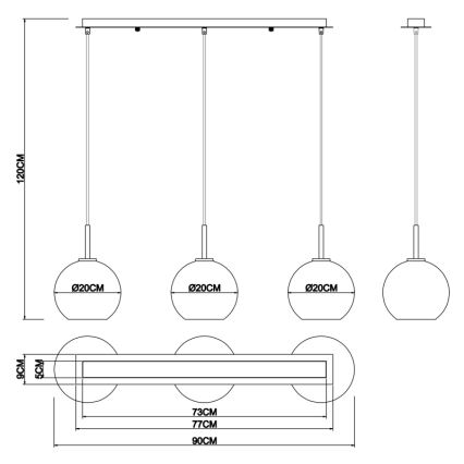 Globo - Suspension filaire 3xE27/60W/230V