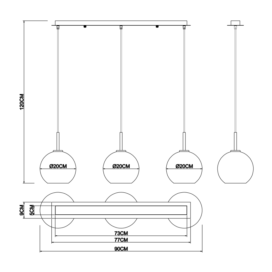 Globo - Suspension filaire 3xE27/60W/230V
