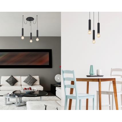 Globo - Hanglamp aan een koord 3xE27/60W/230V zwart hout