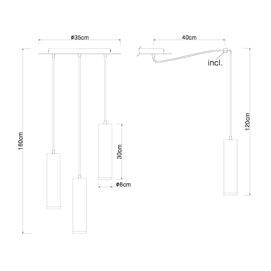 Globo - Hanglamp aan kabel 3xE27/60W/230V zwart hout