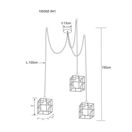 Globo 15530Z-3H1 - Hanglamp aan een koord MERRIL 3xE27/60W/230V