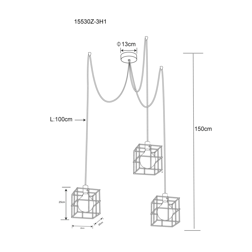 Globo 15530Z-3H1 - Hanglamp aan een koord MERRIL 3xE27/60W/230V