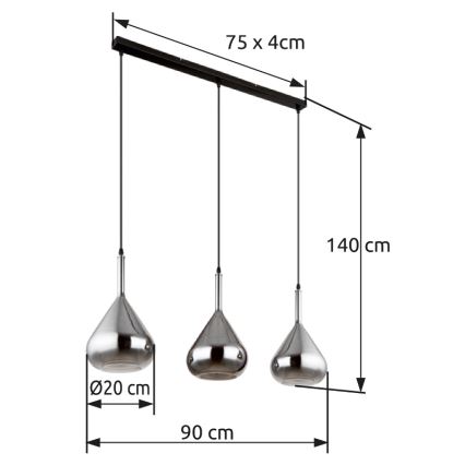Globo - Suspension filaire 3xE27/60W/230V noir