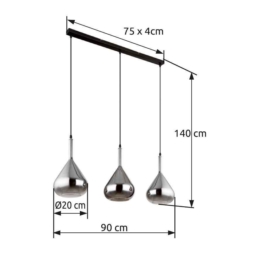 Globo - Suspension filaire 3xE27/60W/230V noir
