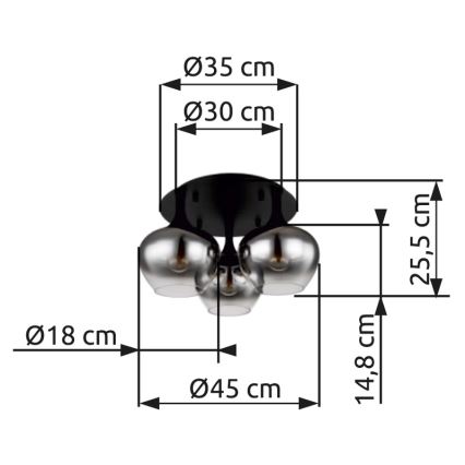 Globo - Plafonnier 3xE27/40W/230V d. 45 cm noir