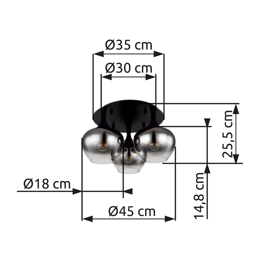 Globo - Plafonnier 3xE27/40W/230V d. 45 cm noir
