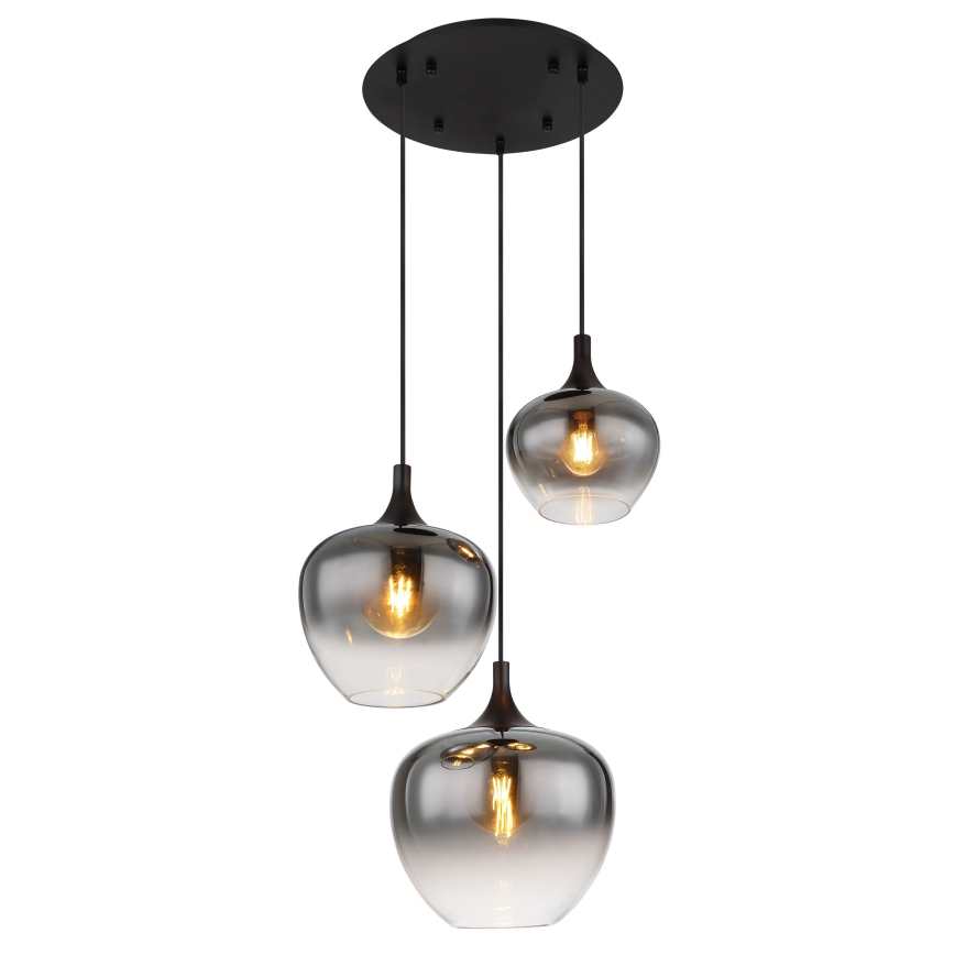 Globo - Hanglamp aan een koord 3xE27/40W/230V diameter 48 cm zwart