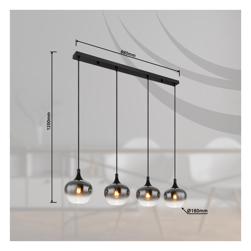 Globo - Suspension sur câble 4xE27/40W/230V noire