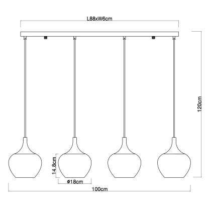 Globo - Hanglamp aan een koord 4xE27/40W/230V koper