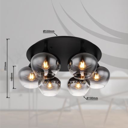 Globo - Opbouwkroonluchter 6xE27/40W/230V Ø 65 cm zwart