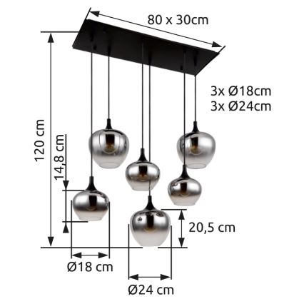 Globo - Hanglamp aan een koord 6xE27/40W/230V zwart