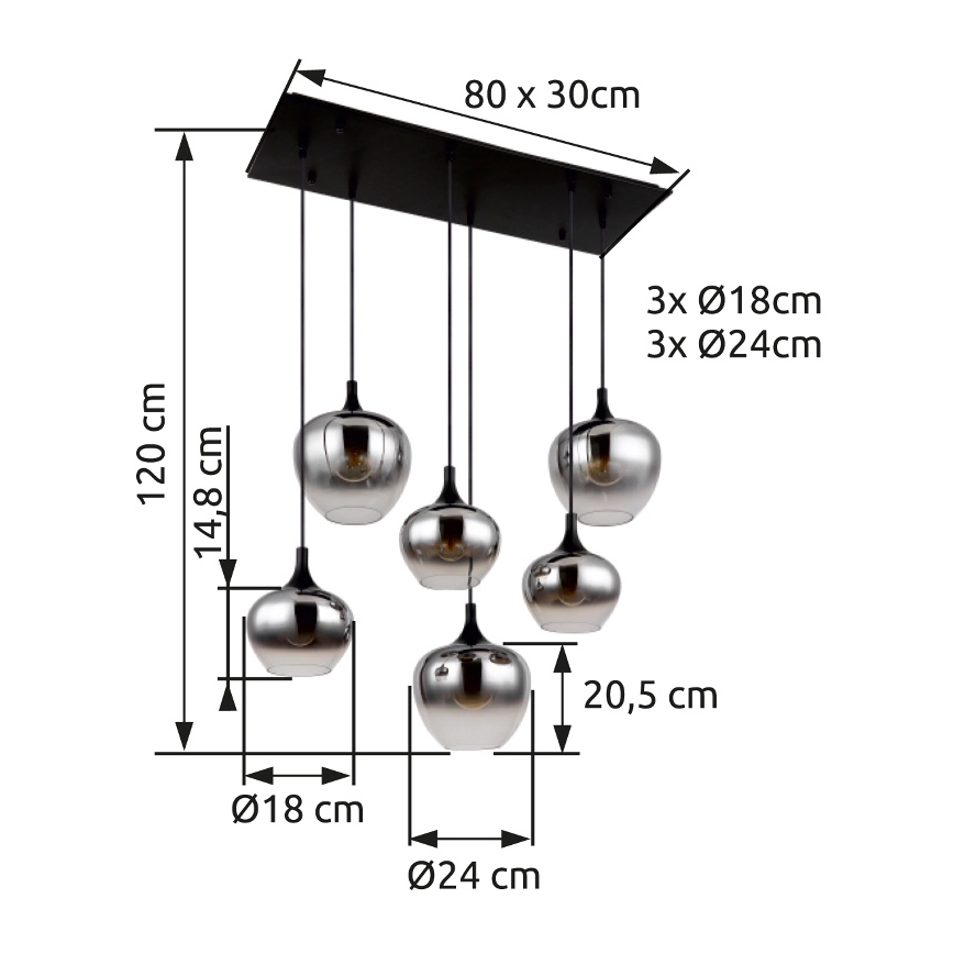 Globo - Hanglamp aan een koord 6xE27/40W/230V zwart