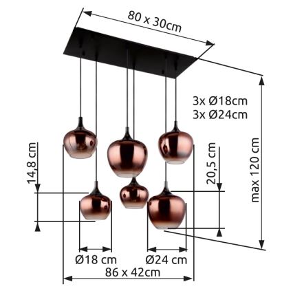Globo - Lustre sur câble 6xE27/40W/230V cuivré