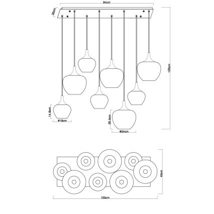Globo - Koperen kroonluchter aan kabel 8xE27/40W/230V