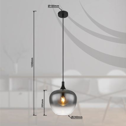 Globo - Hanglamp aan een koord 1xE27/40W/230V diameter 24 cm zwart