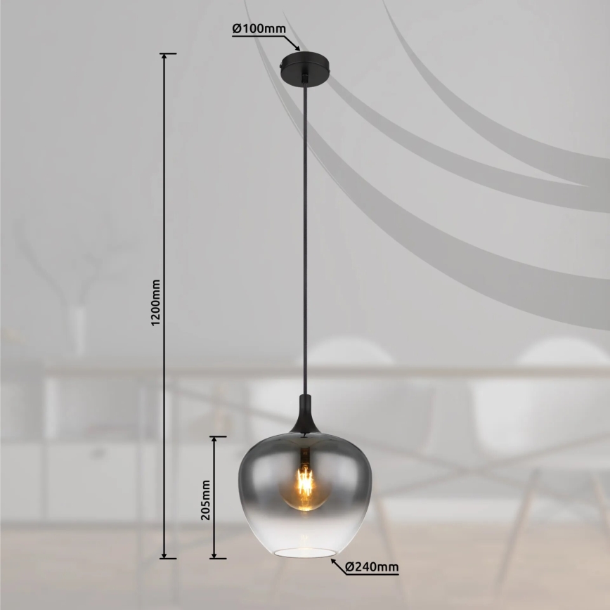 Globo - Hanglamp aan een koord 1xE27/40W/230V diameter 24 cm zwart