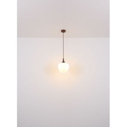 Globo - Hanglamp aan een koord 1xE27/60W/230V diameter 29 cm wit/bruin