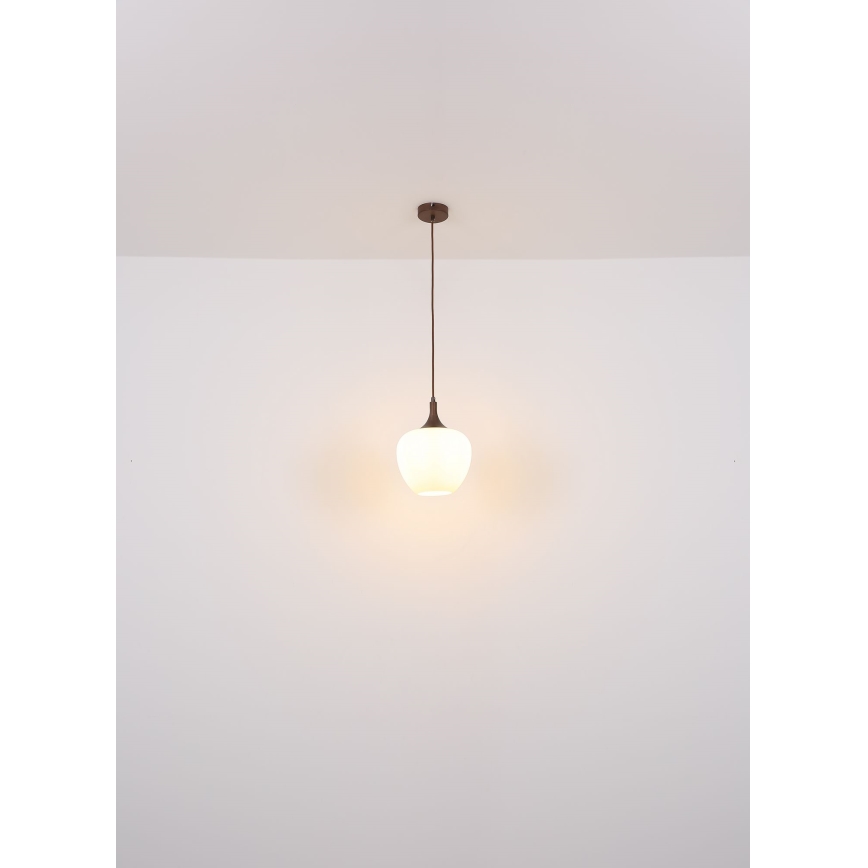 Globo - Hanglamp aan een koord 1xE27/60W/230V diameter 29 cm wit/bruin