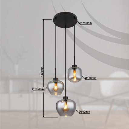 Globo - Lustre sur câble 3xE27/40W/230V noir