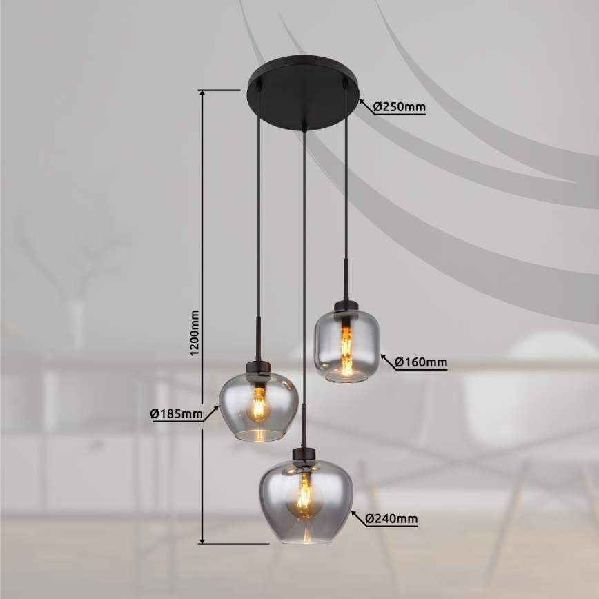 Globo - Lustre sur câble 3xE27/40W/230V noir