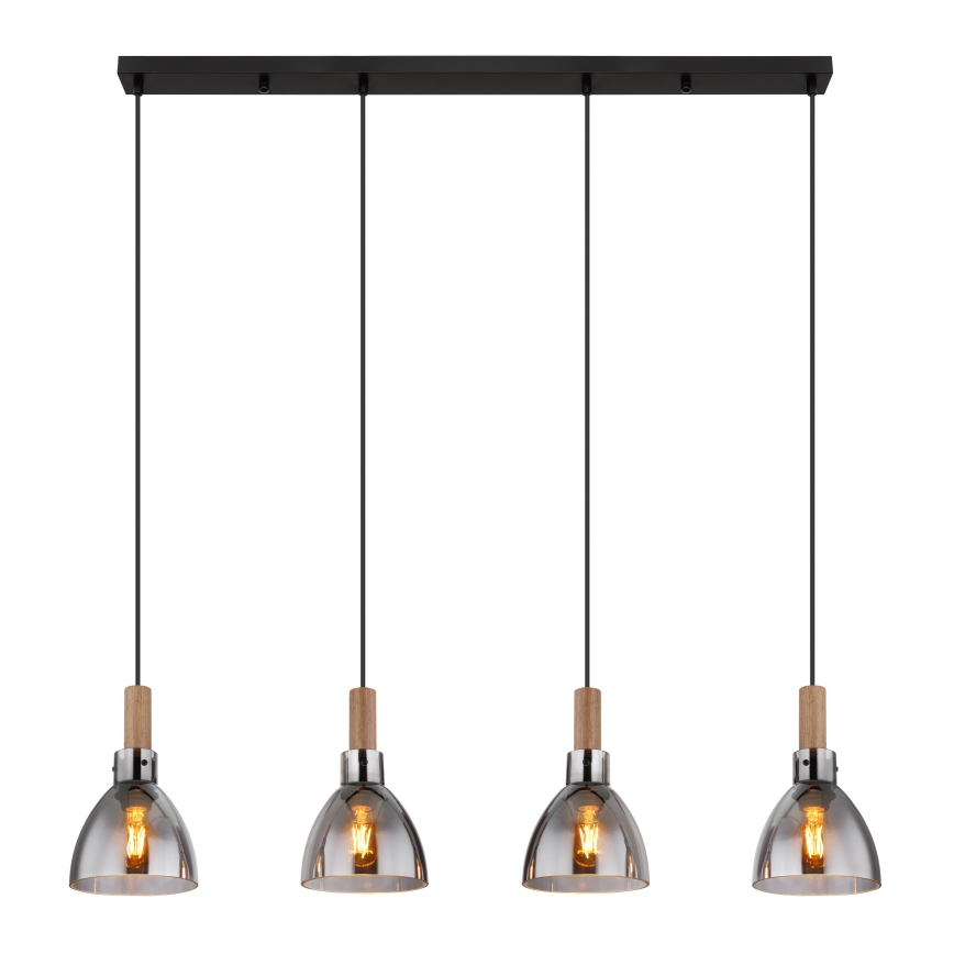 Globo 15550-4H - Hanglamp MATTEA aan kabel 4xE27/6W/230V zwart/rookglas