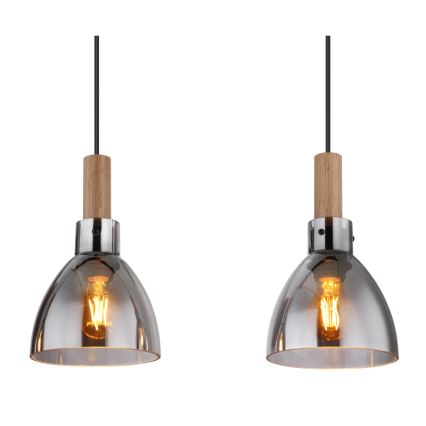 Globo 15550-4H - Hanglamp MATTEA aan kabel 4xE27/6W/230V zwart/rookglas