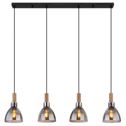 Globo 15550-4H - Suspension sur câble MATTEA 4xE27/6W/230V noir/verre fumé