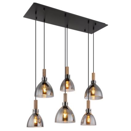 Globo - Suspension sur câble 6xE27/6W/230V noir/fumé