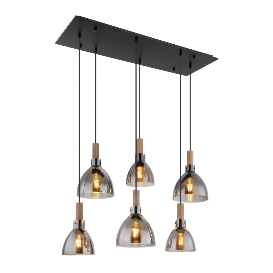 Globo - Suspension sur câble 6xE27/6W/230V noir/fumé