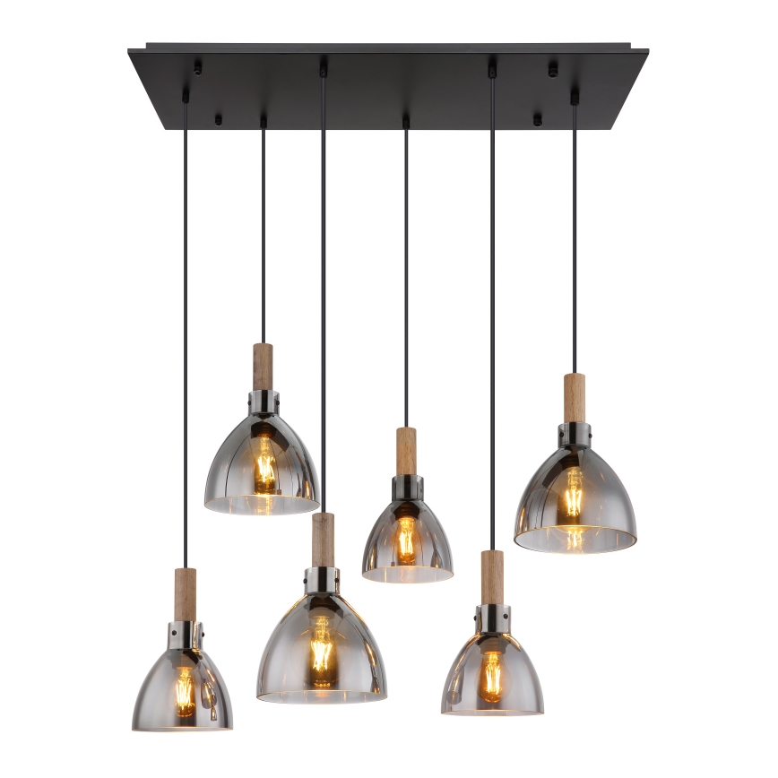 Globo - Suspension sur câble 6xE27/6W/230V noir/fumé