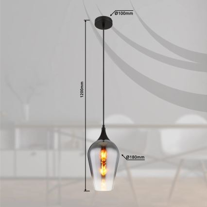 Globo - Hanglamp aan een koord 1xE27/60W/230V diameter 18 cm zwart