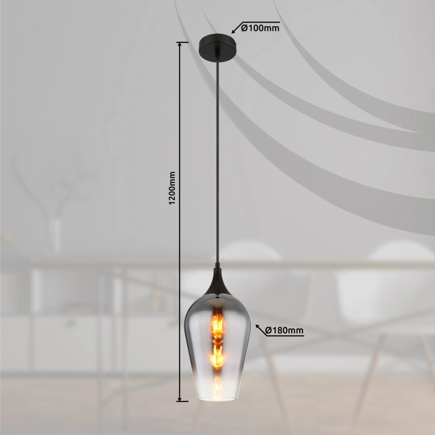 Globo - Hanglamp aan een koord 1xE27/60W/230V diameter 18 cm zwart