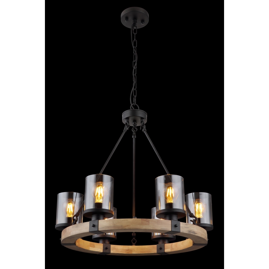 Globo - Hanglamp aan een ketting 6xE27/60W/230V eiken