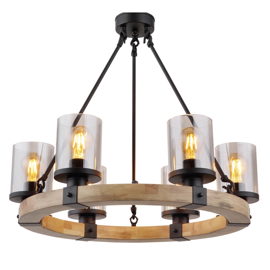 Globo - Hanglamp aan een ketting 6xE27/60W/230V eiken